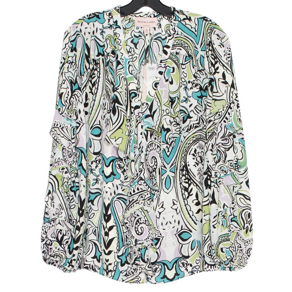 NWT Chicos Black Label Paisley Boho Ruffle Button Up Top Flowy Cottagecore XL